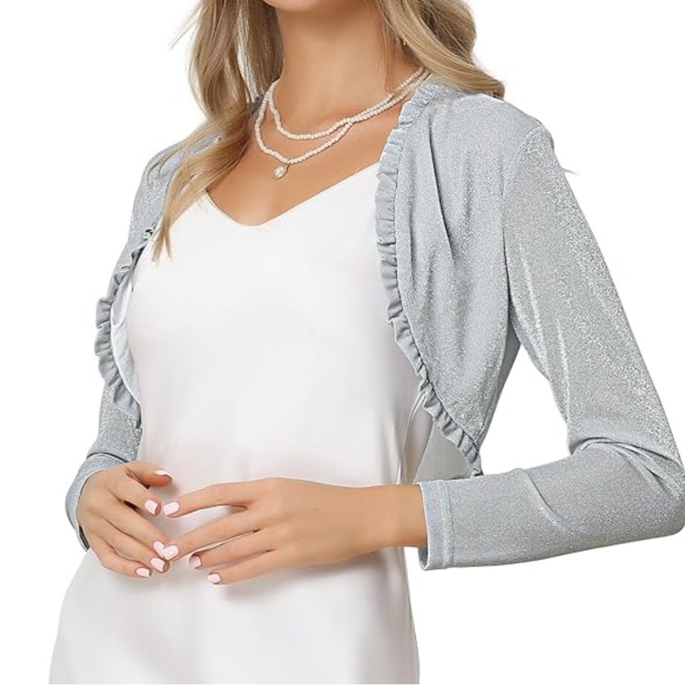 Allegra K Silver Ruffled Shrug